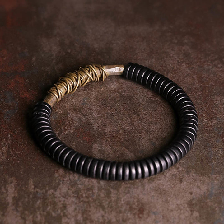 Tibetan ebony wood and copper bracelet — view 2