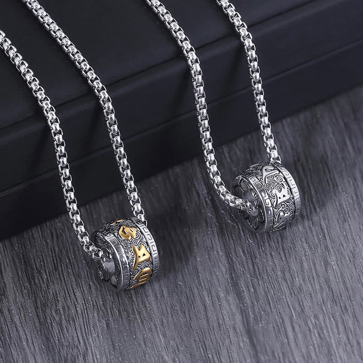 Tibetan titanium steel mantra pendant — view 2