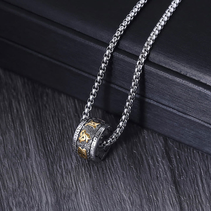 Tibetan titanium steel mantra pendant — view 4
