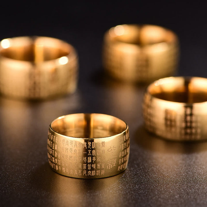 Buddha Stones Tibetan Seal Heart Sutra Titanium Steel Balance Ring Ring BS 9
