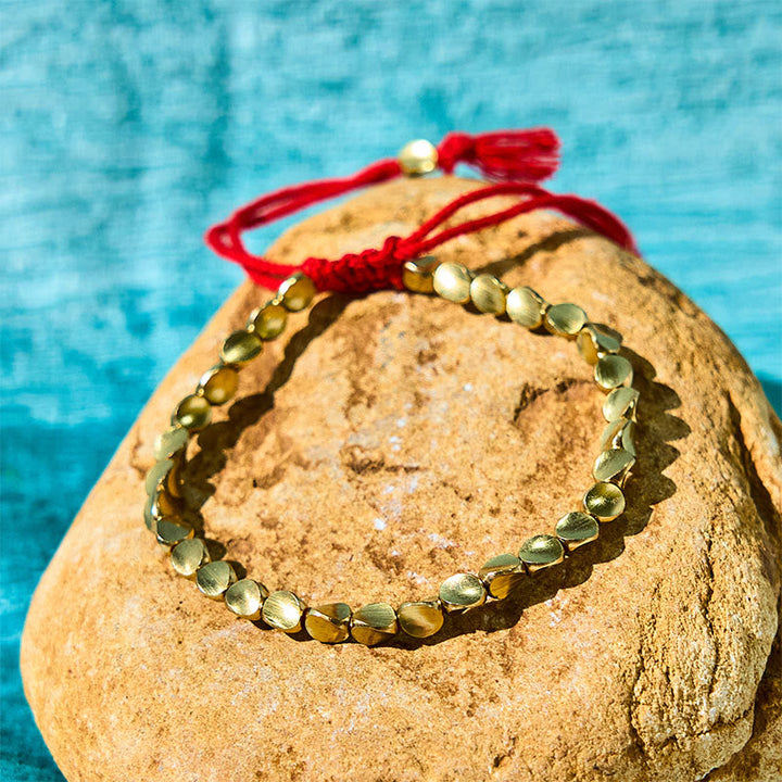 Tibetan copper bead cord bracelet — view 1