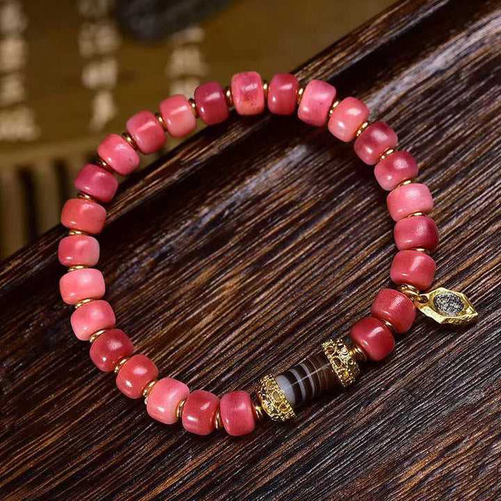 Tibetan Camel Bone and Red Agate Bracelet — view 7