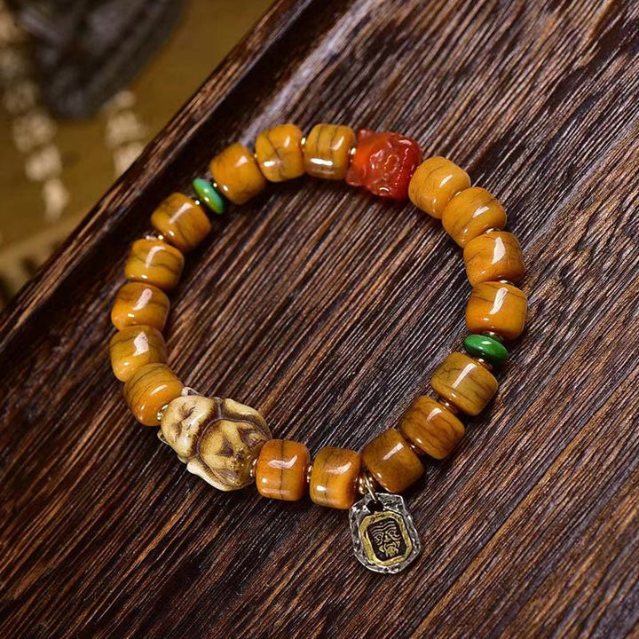 Buddha Stones Vintage Tibetan Bone Beads Dzi Bead Cute Fox Balance Bracelet