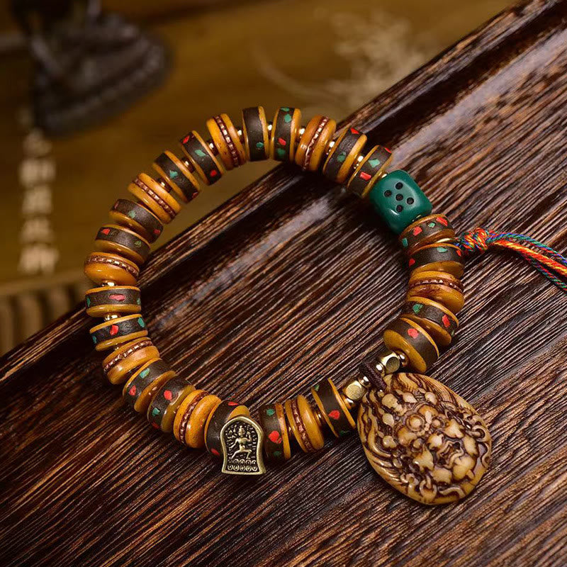 Tibetan camel bone dice tassel bracelet — view 1