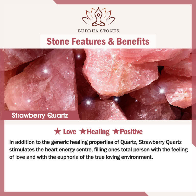 Buddha Stones Strawberry Quartz Moonstone Cat Charm Love Bracelet