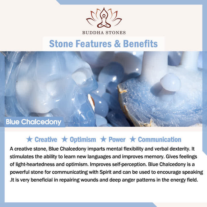 Buddha Stones Prehnite Rose Quartz Blue Chalcedony Lucky Clover Love Bracelet
