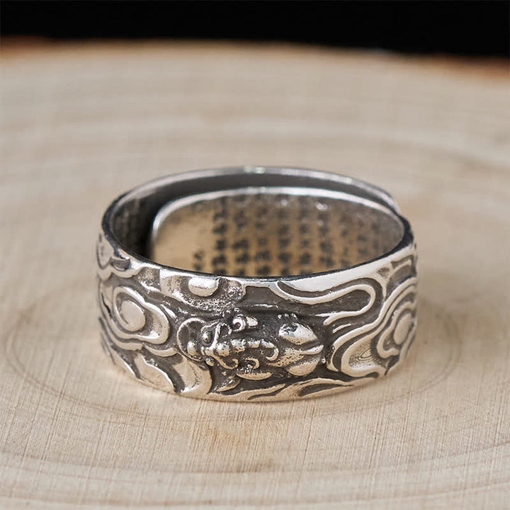 Buddha Stones Pixiu Heart Sutra Copper Adjustable Wealth Ring