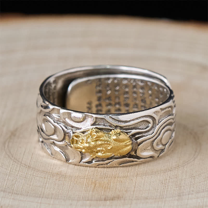 Buddha Stones Pixiu Heart Sutra Copper Adjustable Wealth Ring