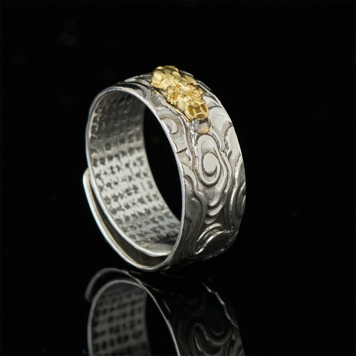 Buddha Stones Pixiu Heart Sutra Copper Adjustable Wealth Ring