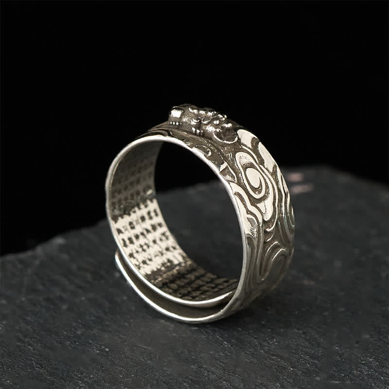 Buddha Stones Pixiu Heart Sutra Copper Adjustable Wealth Ring