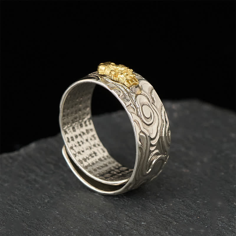 Buddha Stones Pixiu Heart Sutra Copper Adjustable Wealth Ring