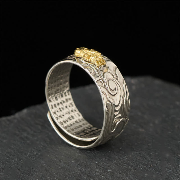 Buddha Stones Pixiu Heart Sutra Copper Adjustable Wealth Ring