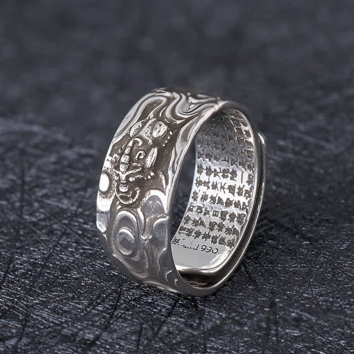 Buddha Stones Pixiu Heart Sutra Copper Adjustable Wealth Ring