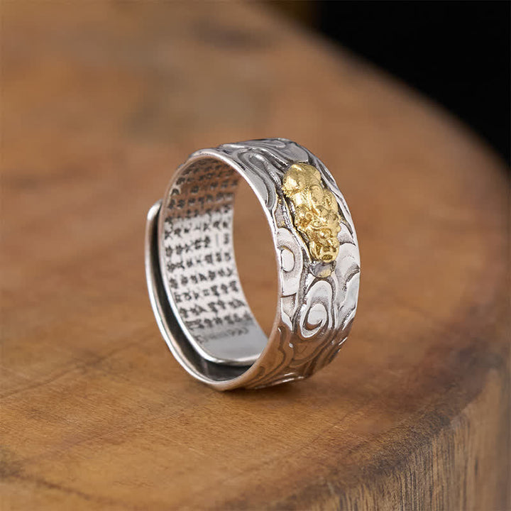 Buddha Stones Pixiu Heart Sutra Copper Adjustable Wealth Ring