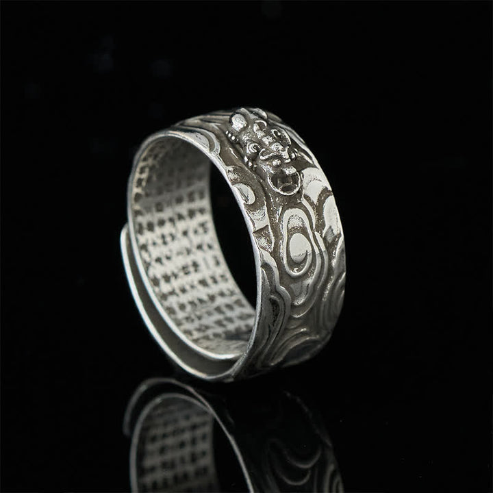 Buddha Stones Pixiu Heart Sutra Copper Adjustable Wealth Ring