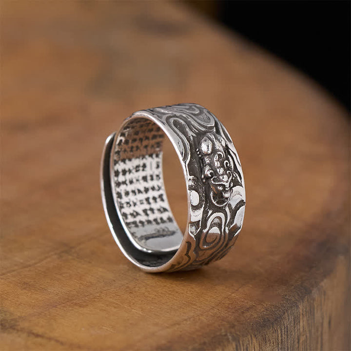 Buddha Stones Pixiu Heart Sutra Copper Adjustable Wealth Ring