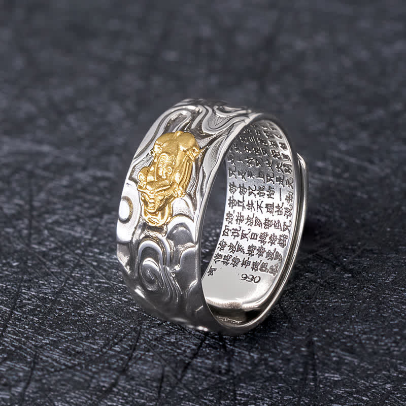 Buddha Stones Pixiu Heart Sutra Copper Adjustable Wealth Ring