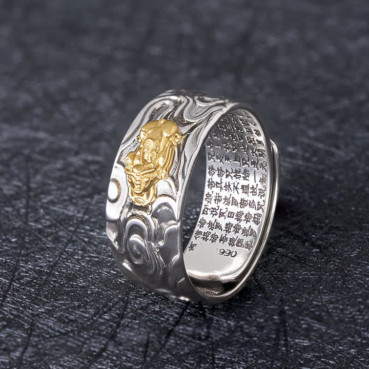 Buddha Stones Pixiu Heart Sutra Copper Adjustable Wealth Ring