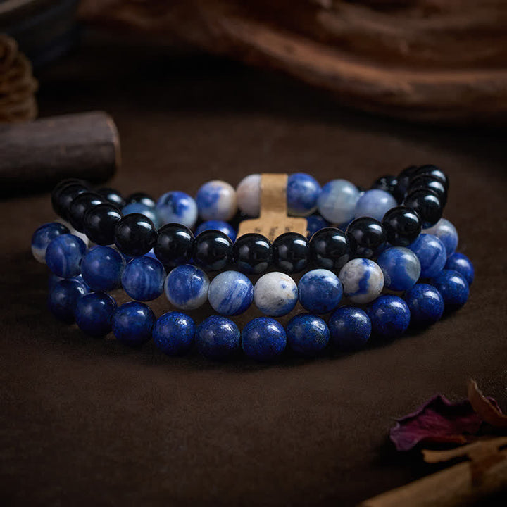 Buddha Stones Lazurite Lapis Lazuli Sodalite Black Onyx Bead Positive Bracelet