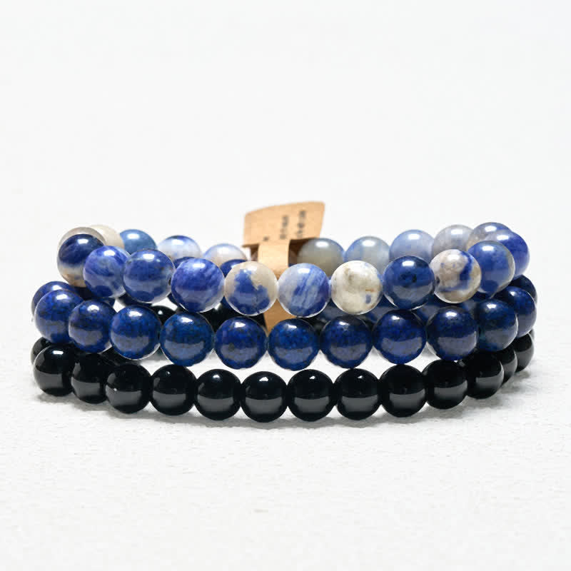 Buddha Stones Lazurite Lapis Lazuli Sodalite Black Onyx Bead Positive Bracelet