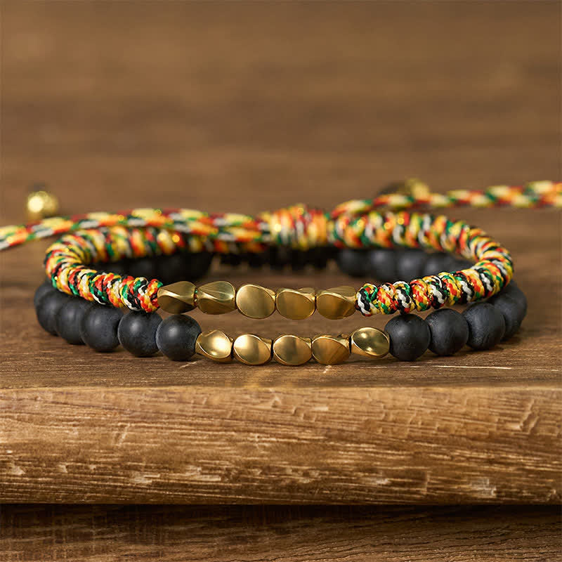 Buddha Stones 2Pcs Natural Frosted Stone Bead Copper String Cure Bracelet