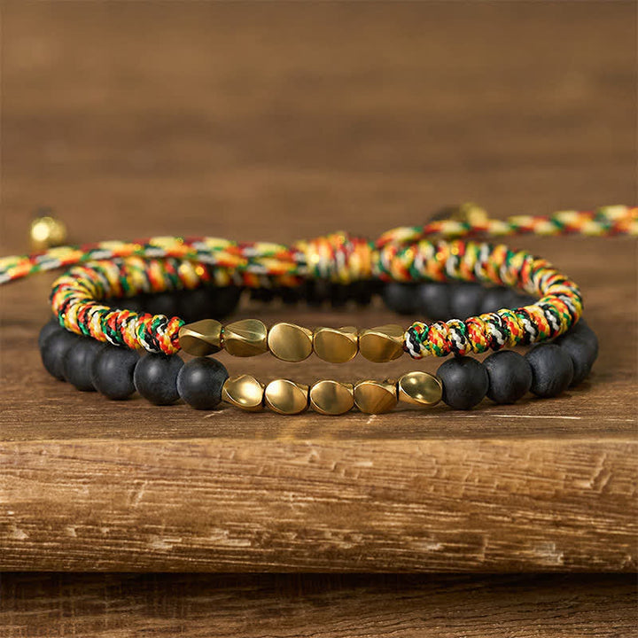 Buddha Stones 2Pcs Natural Frosted Stone Bead Copper String Cure Bracelet