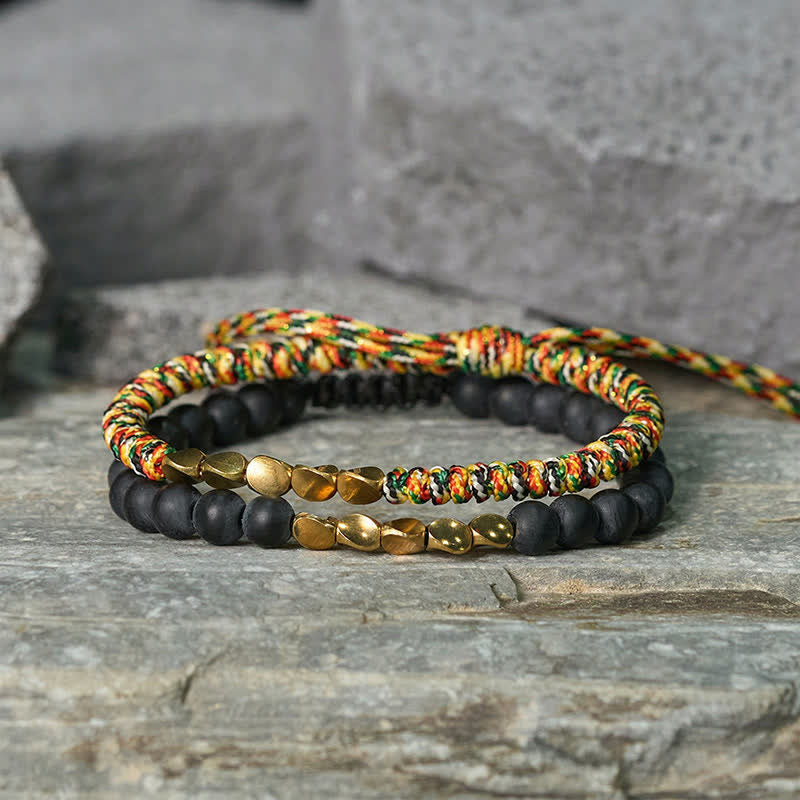 Buddha Stones 2Pcs Natural Frosted Stone Bead Copper String Cure Bracelet