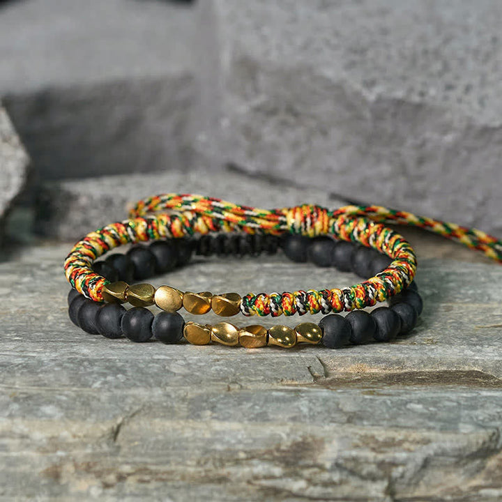 Buddha Stones 2Pcs Natural Frosted Stone Bead Copper String Cure Bracelet