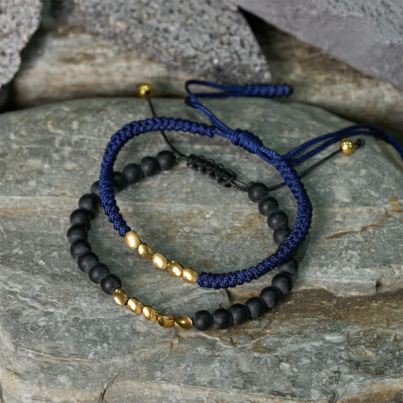 Buddha Stones 2Pcs Natural Frosted Stone Bead Copper String Cure Bracelet