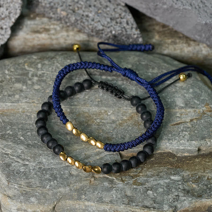 Buddha Stones 2Pcs Natural Frosted Stone Bead Copper String Cure Bracelet