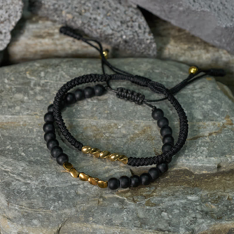 Buddha Stones 2Pcs Natural Frosted Stone Bead Copper String Cure Bracelet