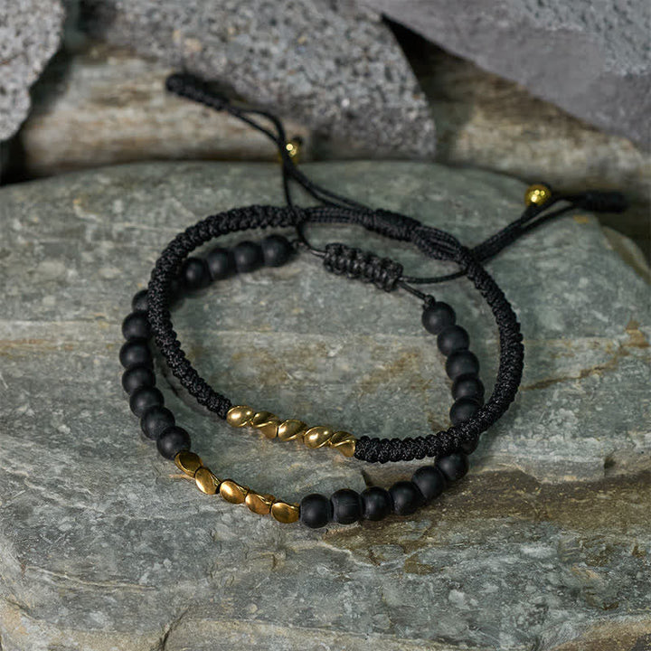 Buddha Stones 2Pcs Natural Frosted Stone Bead Copper String Cure Bracelet