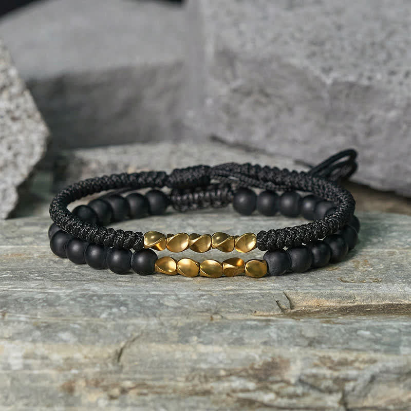 Buddha Stones 2Pcs Natural Frosted Stone Bead Copper String Cure Bracelet