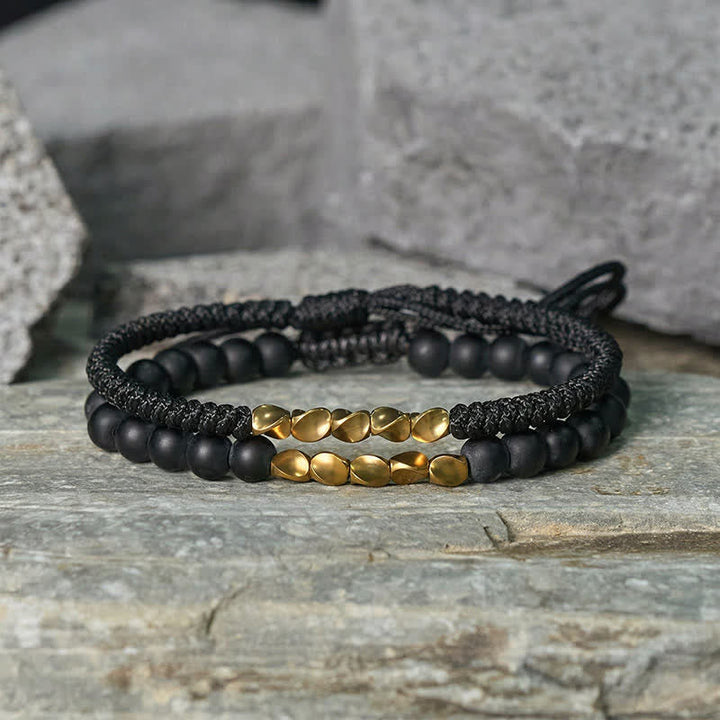 Buddha Stones 2Pcs Natural Frosted Stone Bead Copper String Cure Bracelet