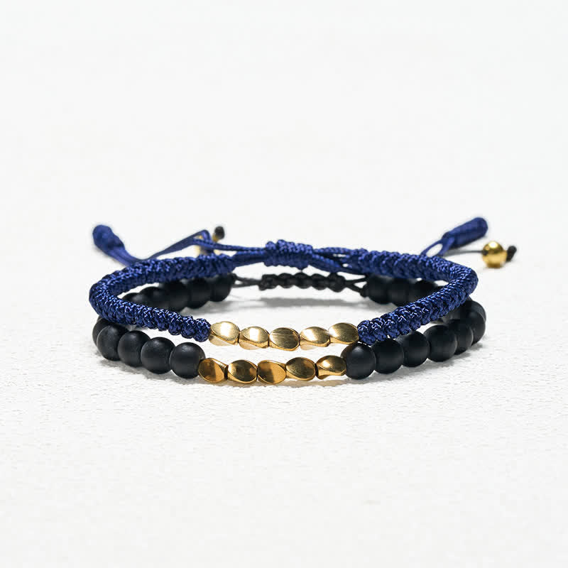 Buddha Stones 2Pcs Natural Frosted Stone Bead Copper String Cure Bracelet