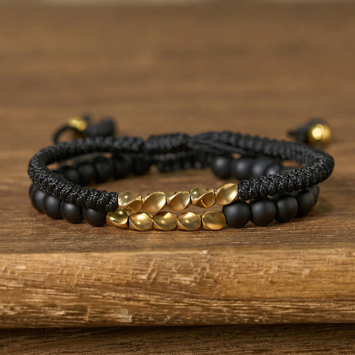 Buddha Stones 2Pcs Natural Frosted Stone Bead Copper String Cure Bracelet