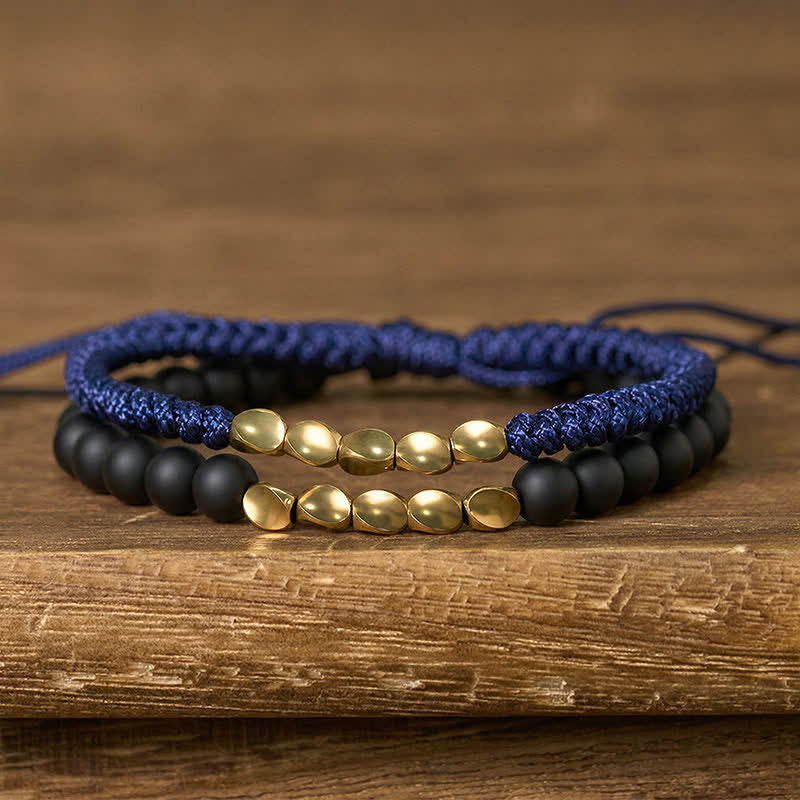 Buddha Stones 2Pcs Natural Frosted Stone Bead Copper String Cure Bracelet