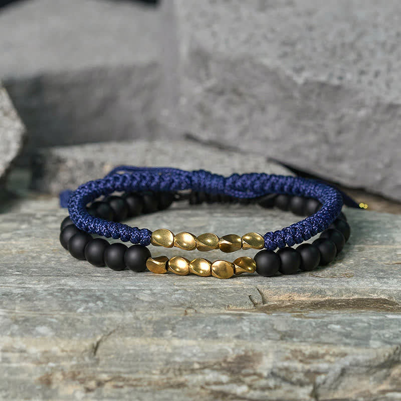 Buddha Stones 2Pcs Natural Frosted Stone Bead Copper String Cure Bracelet