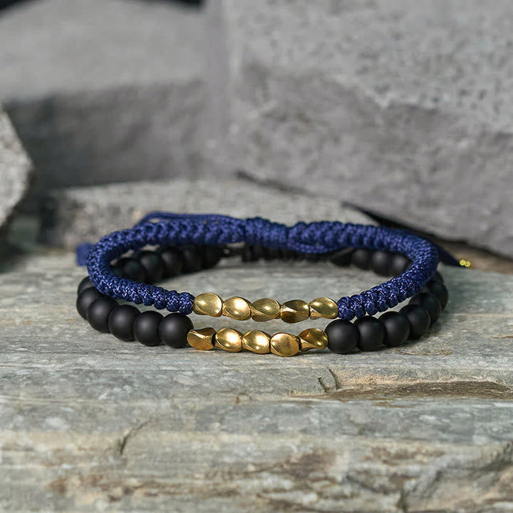 Buddha Stones 2Pcs Natural Frosted Stone Bead Copper String Cure Bracelet