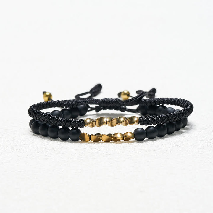 Buddha Stones 2Pcs Natural Frosted Stone Bead Copper String Cure Bracelet