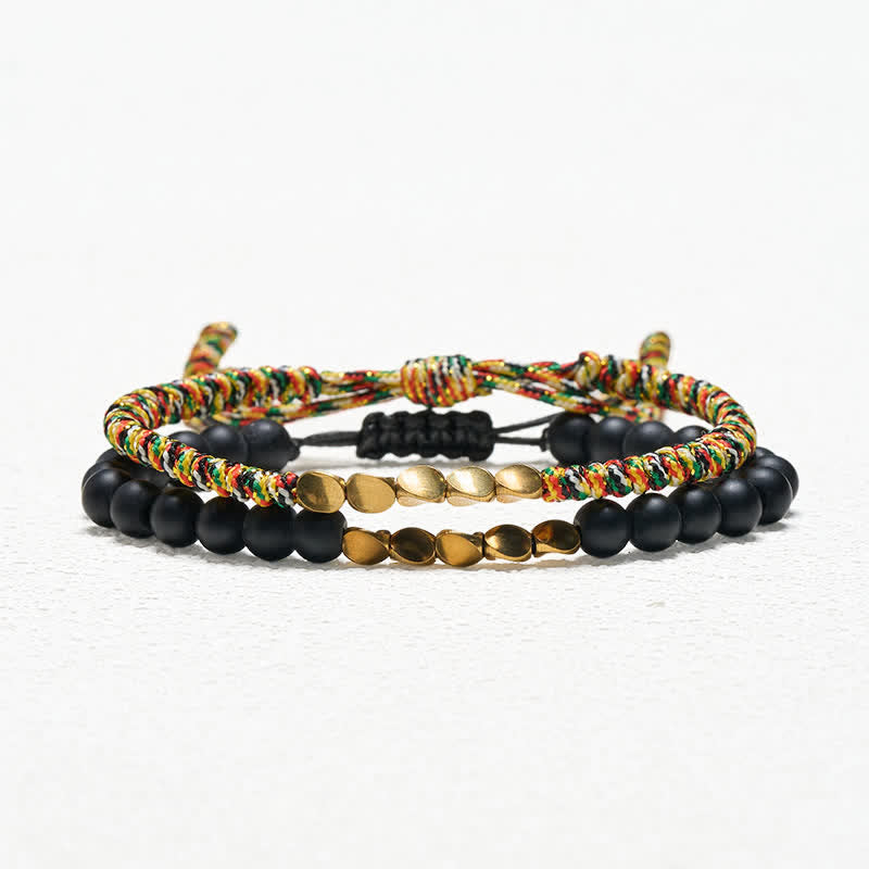 Buddha Stones 2Pcs Natural Frosted Stone Bead Copper String Cure Bracelet