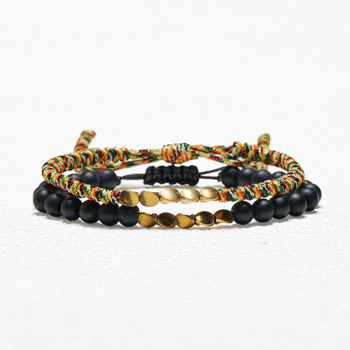 Buddha Stones 2Pcs Natural Frosted Stone Bead Copper String Cure Bracelet
