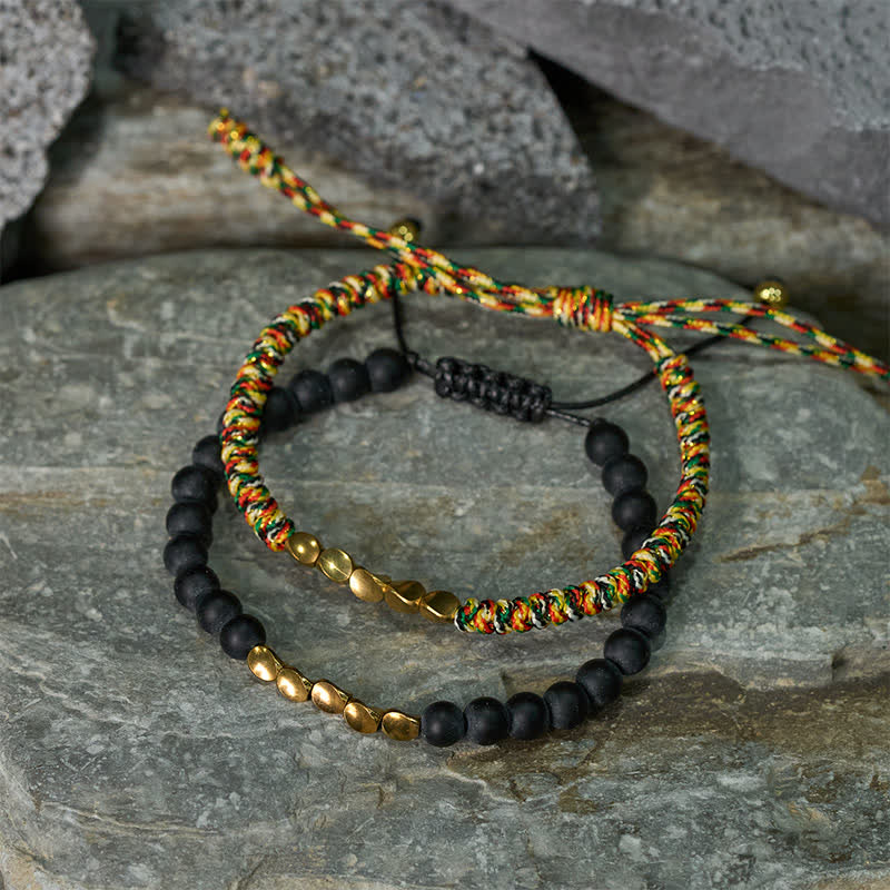 Buddha Stones 2Pcs Natural Frosted Stone Bead Copper String Cure Bracelet