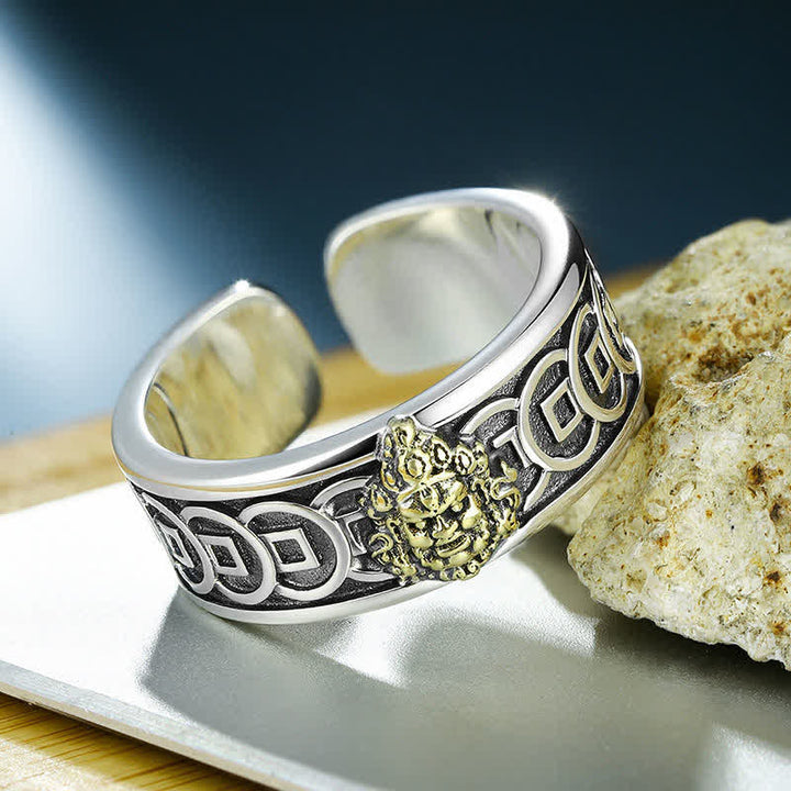 Tibetan silver-plated Jambhala ring — view 2
