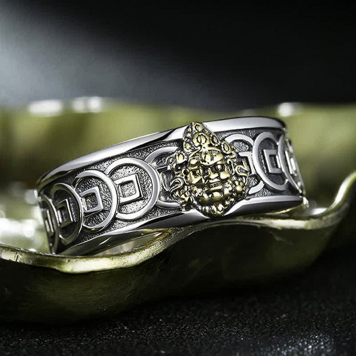 Tibetan silver-plated Jambhala ring — view 5