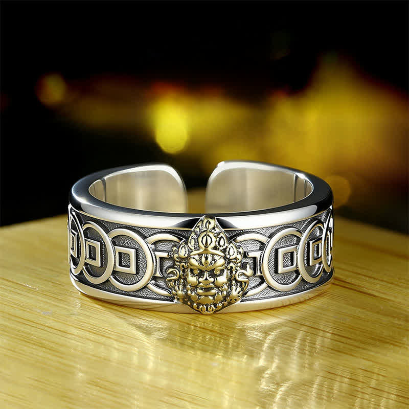 Tibetan silver-plated Jambhala ring — view 1