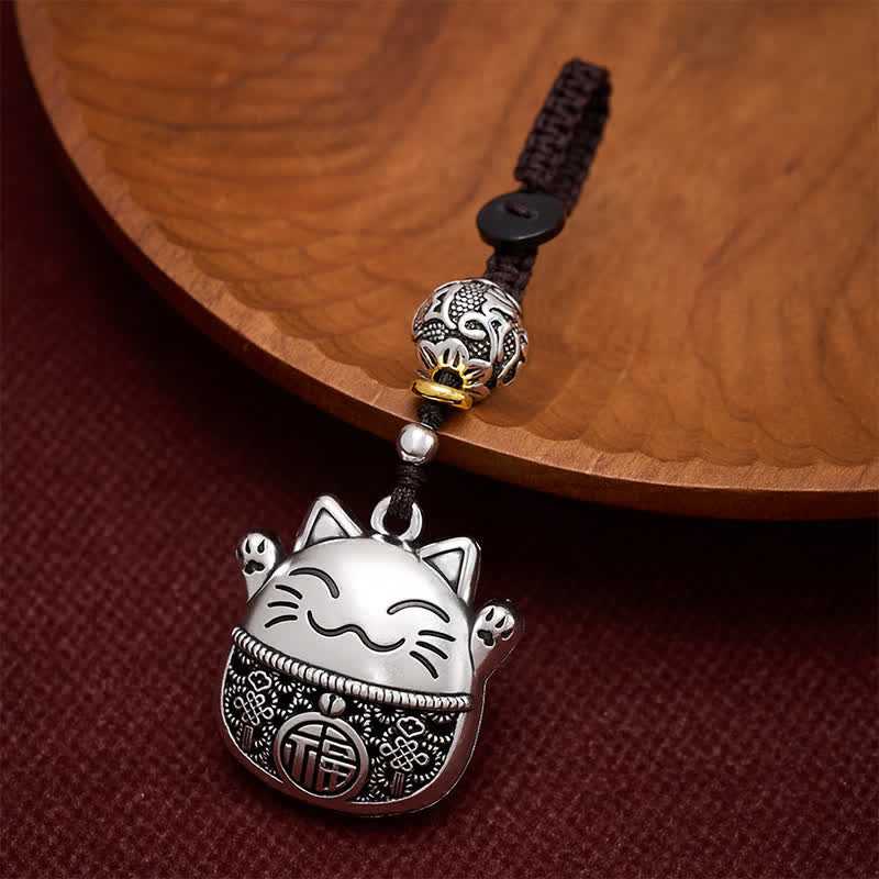 FREE Today: Wealth and Fortune Engraved Copper Fu Character Lucky Cat Braided Keychains