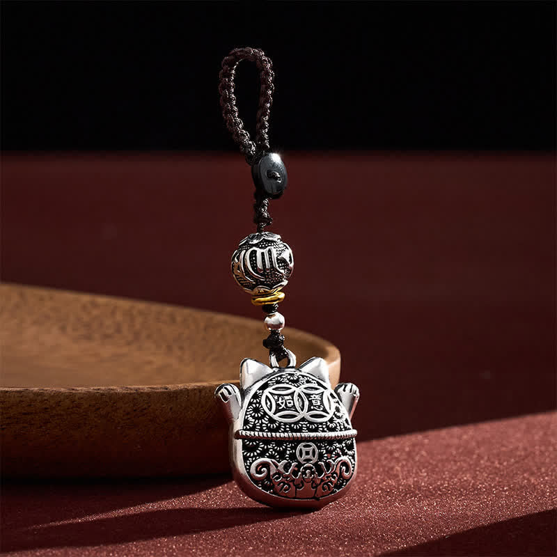 FREE Today: Wealth and Fortune Engraved Copper Fu Character Lucky Cat Braided Keychains