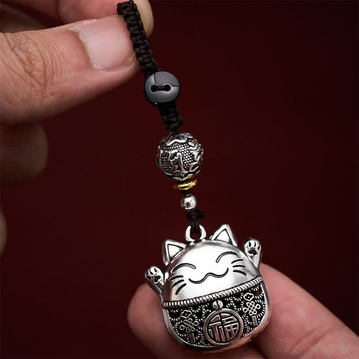 FREE Today: Wealth and Fortune Engraved Copper Fu Character Lucky Cat Braided Keychains