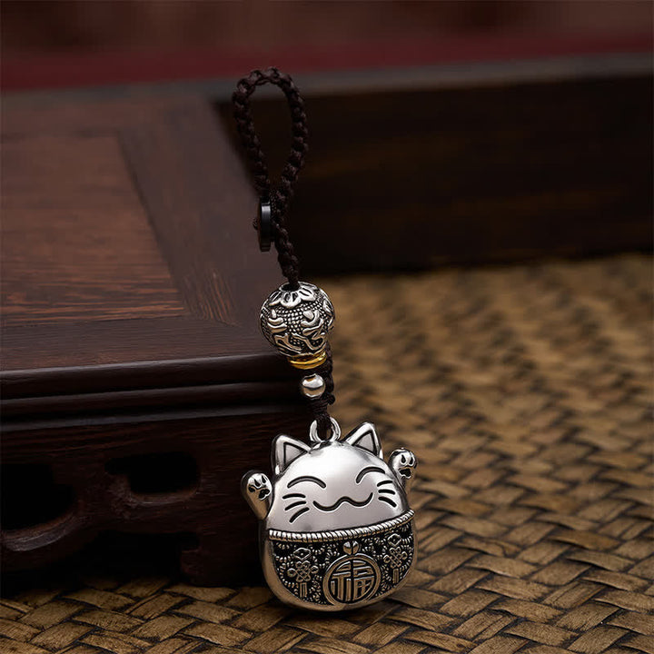 FREE Today: Wealth and Fortune Engraved Copper Fu Character Lucky Cat Braided Keychains